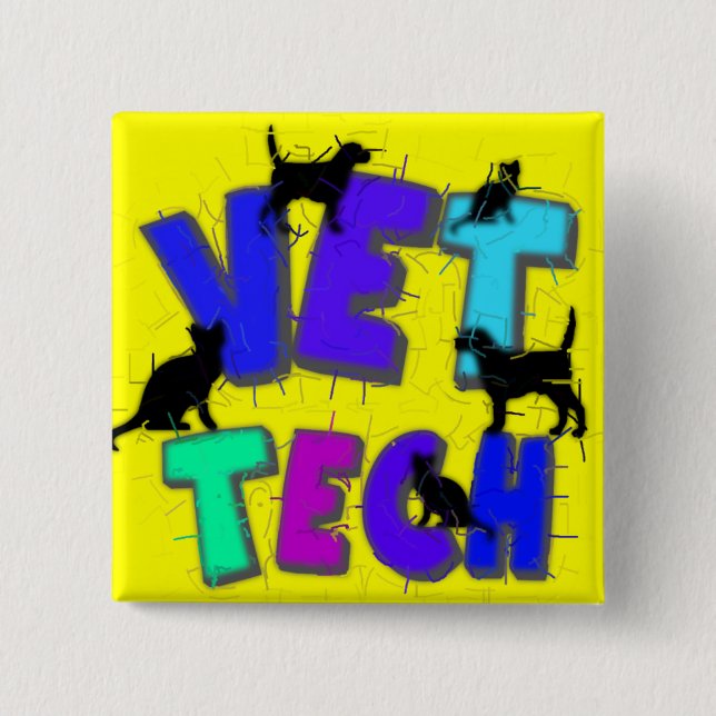 Artsy Vet Tech Gifts, Unique artist drawn design Pinback Button (Front)