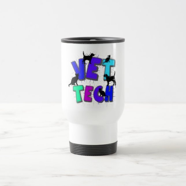 Artsy Vet Tech Gifts, Unique artist drawn design Travel Mug (Center)