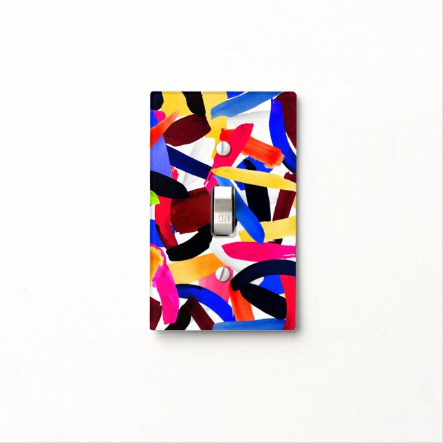 Artsy Vibrant Colorful Brushstroke Explosion Art Light Switch Cover (In Situ)