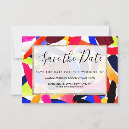 Artsy Vibrant Colorful Brushstroke Explosion Art Save The Date