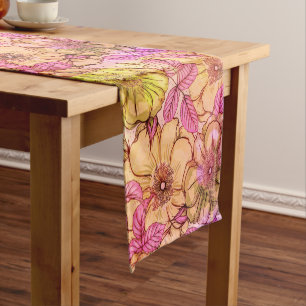 Artsy Victorian Pink Tone Floral Pattern Short Table Runner