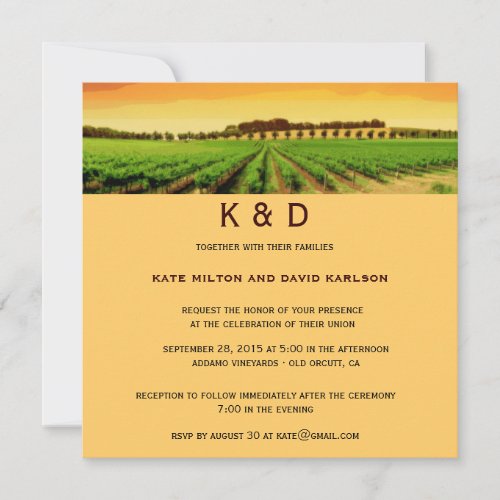 Vineyard Sunset Winery Wedding Invitation