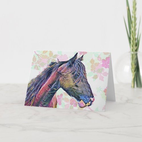 Artsy Vintage Colorful Horse Art Note Card