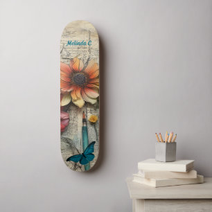 Artsy Vintage Floral & Butterfly Skate Deck