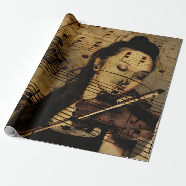 Artsy Violin Music Wrapping Paper (Unrolled)