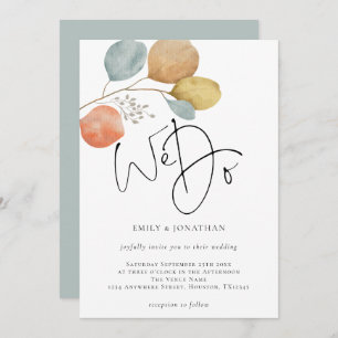 Artsy Watercolor Leaves We Do Artsy Wedding Invitation