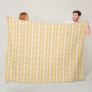 Artsy White Honey Mustard Yellow Abstract Chevron Fleece Blanket