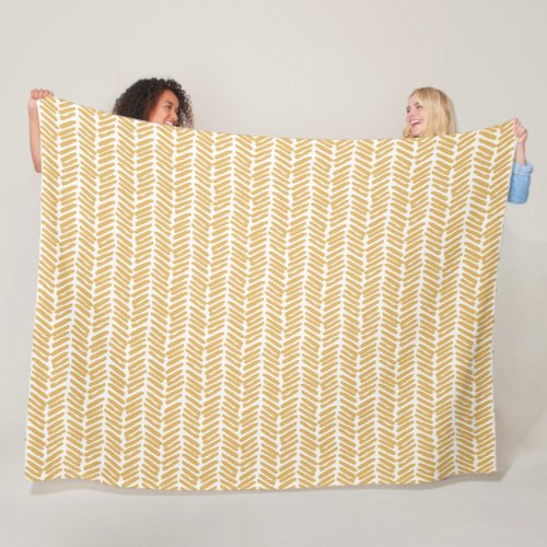 Artsy White Honey Mustard Yellow Abstract Chevron Fleece Blanket