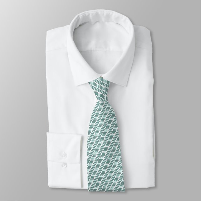 Artsy White Juniper Leaves Green Abstract Neck Tie (Tied)