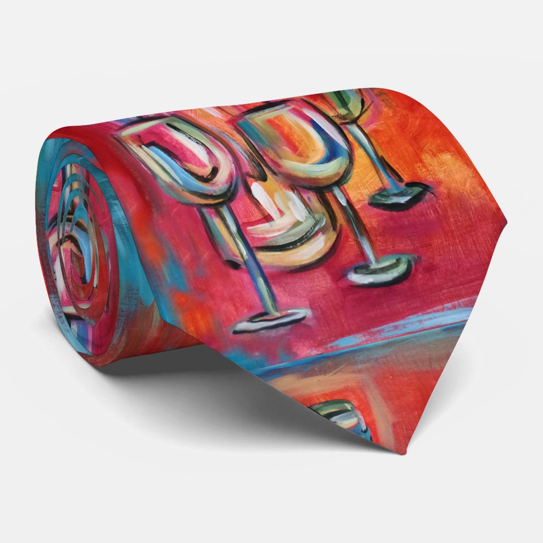 Artsy Wine Lovers Bottles and Glasses Neck Tie Zazzle
