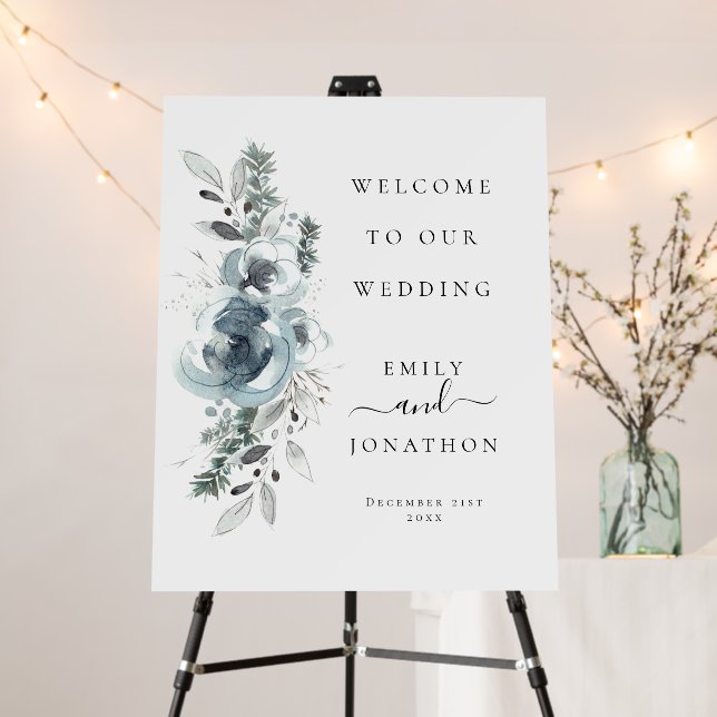 Artsy Winter Festive Florals Welcome to Wedding Foam Board (In Situ (Stand))