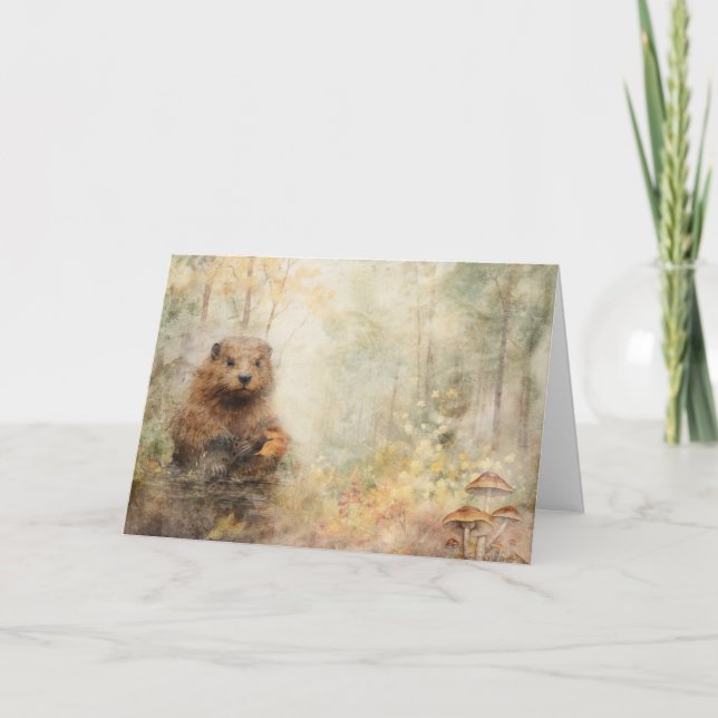 Artsy Woodland Animals Wildlife Beaver Greeting  Card (Front)
