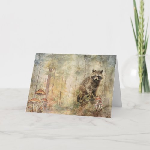 Artsy Woodland Animals Wildlife Raccoon Greeting  Card