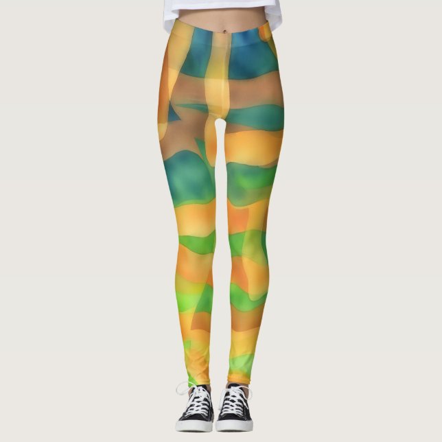 Artsy Yellow and Blue Multi Leggings (Front)
