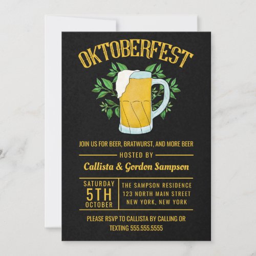 Artsy Yellow Black Bear Leaves Oktoberfest Party Invitation