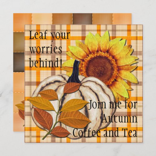 Artsy Yellow Pumpkin and Sunflower on Plaid Invitation