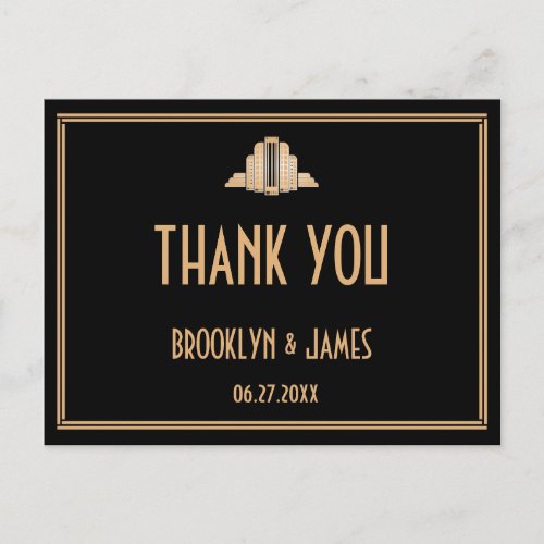 Artv Deco Black Great Gatsby Wedding Thank You Postcard