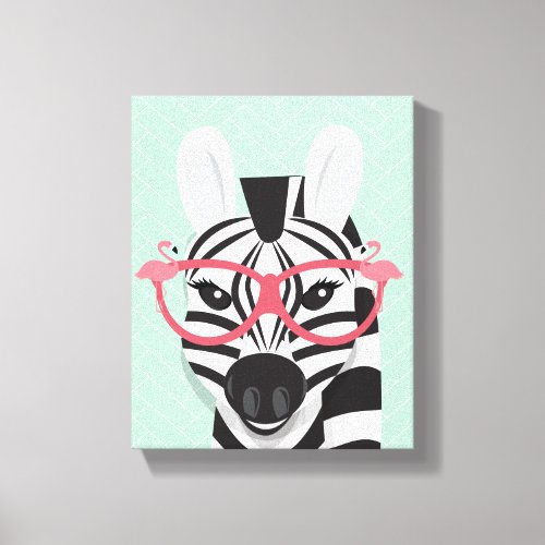 Artwork Black White Zebra in Flamingo Sunglasses Canvas Print