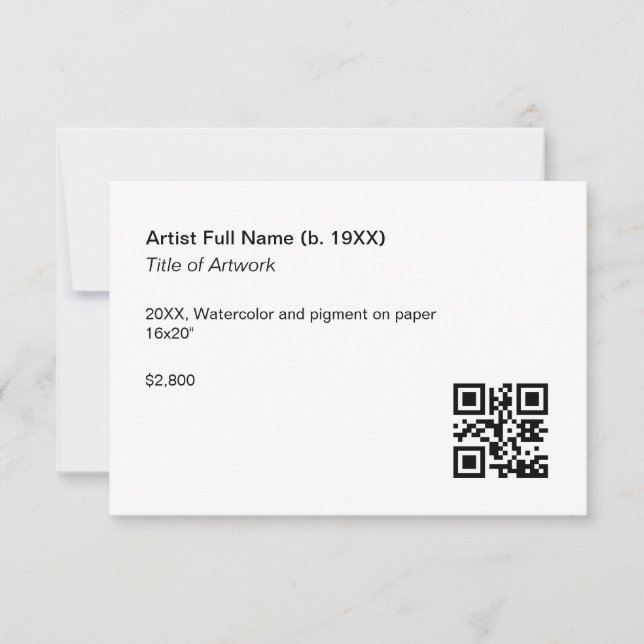 Artwork Exhibition Label Template with QR Code (Front)