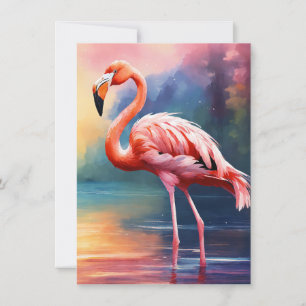 Artwork graphic of Pink Flamingo in the watercolor Note Card