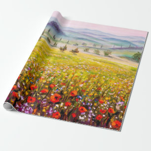 Artwork Italian tuscany cypresses landscape with m Wrapping Paper