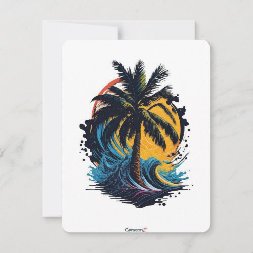 Artwork llustration Of A Majestic Palm Tree With  Holiday Card
