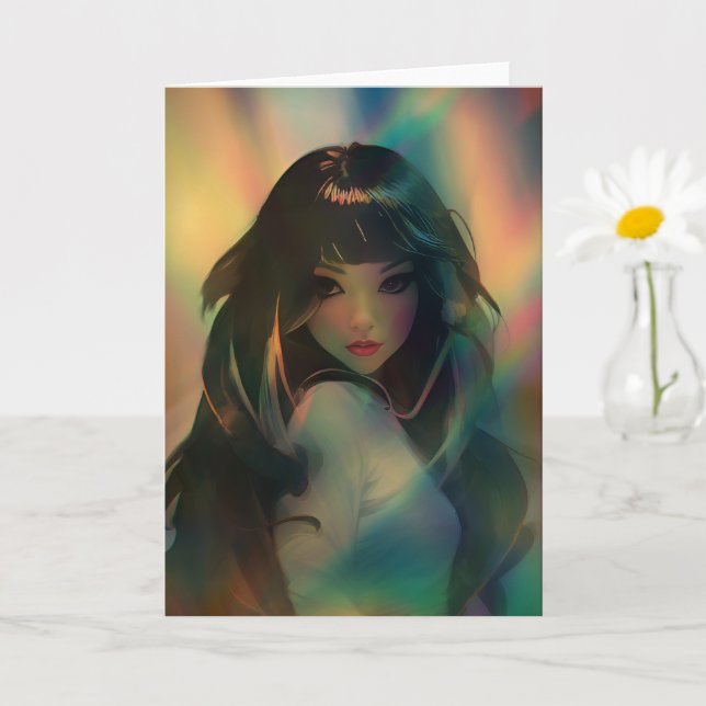 Artwork of Anime Girl Surrounded by Rainbow Light Card (Small Plant)