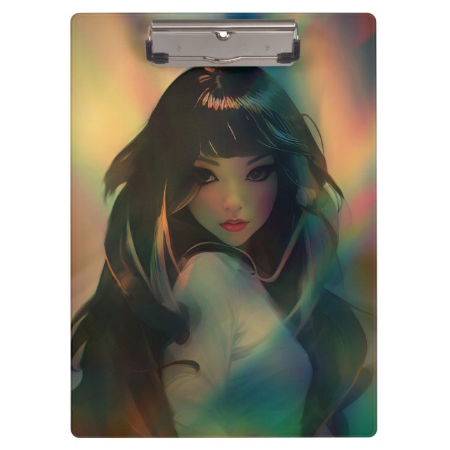 Artwork of Anime Girl Surrounded by Rainbow Light Clipboard (Front)