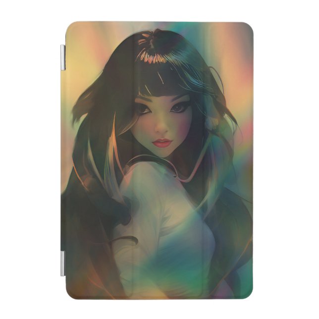 Artwork of Anime Girl Surrounded by Rainbow Light iPad Mini Cover (Front)