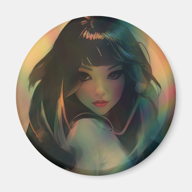 Artwork of Anime Girl Surrounded by Rainbow Light Magnet (Front)