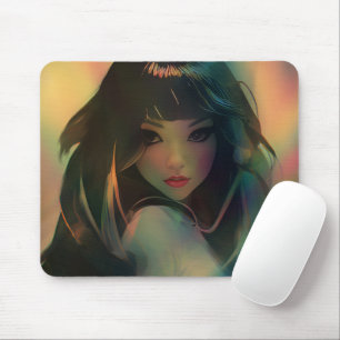 Artwork of Anime Girl Surrounded by Rainbow Light Mouse Pad