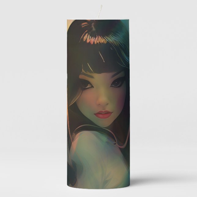 Artwork of Anime Girl Surrounded by Rainbow Light Pillar Candle (Front)