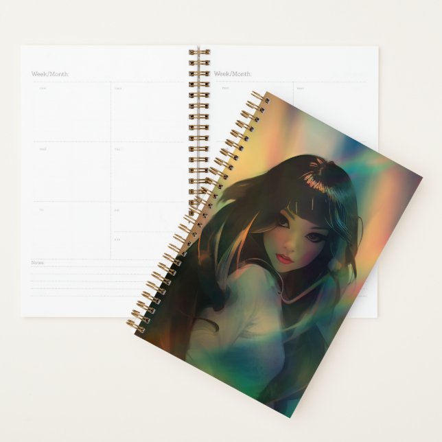 Artwork of Anime Girl Surrounded by Rainbow Light Planner (Display)