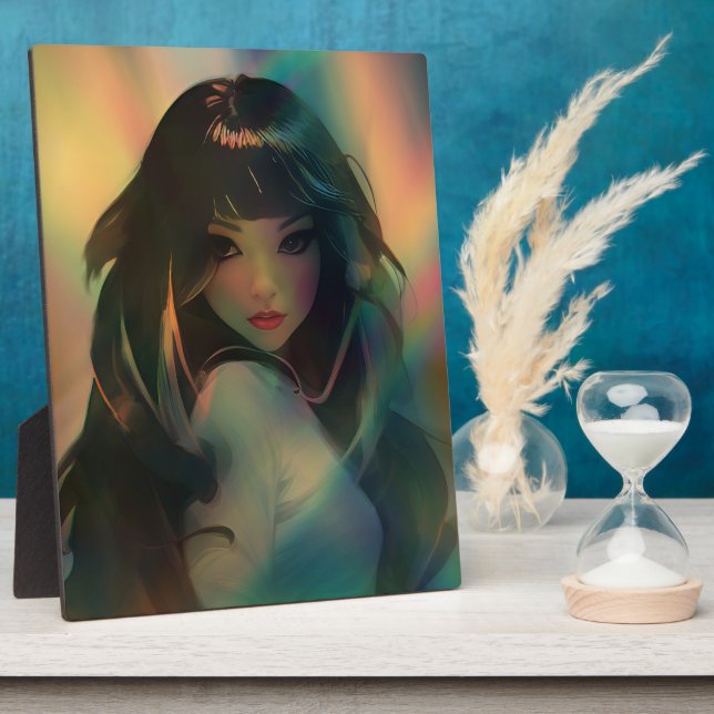 Artwork of Anime Girl Surrounded by Rainbow Light Plaque (Side)