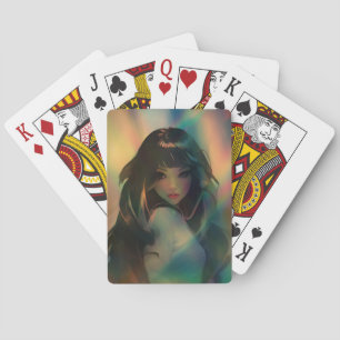 Artwork of Anime Girl Surrounded by Rainbow Light Poker Cards