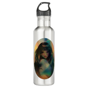 Artwork of Anime Girl Surrounded by Rainbow Light Stainless Steel Water Bottle