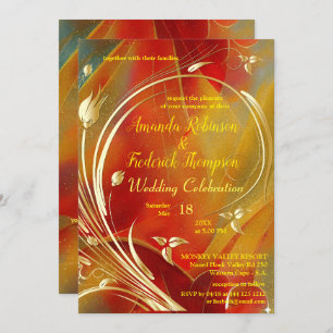 Arty abstract Gold flower Magenta 2023 color Invit Invitation