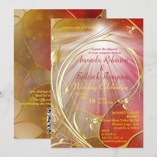 Arty abstract Gold flower Magenta 2023 color Invit Invitation (Front/Back)