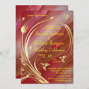Arty abstract Gold flower Magenta 2023 color Invitation