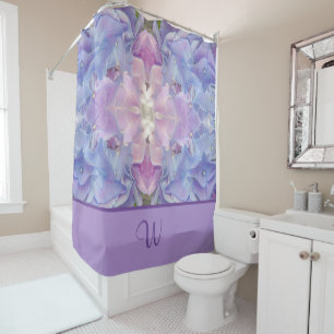 Arty Blue Purple Lavender Pink Floral Monogram Shower Curtain