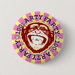 Arty Farty 100% Funny Funky Monkey Badge Button