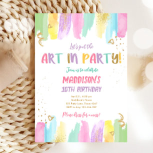 Arty in Party Brushes Craft Painting Girl Birthday Invitation