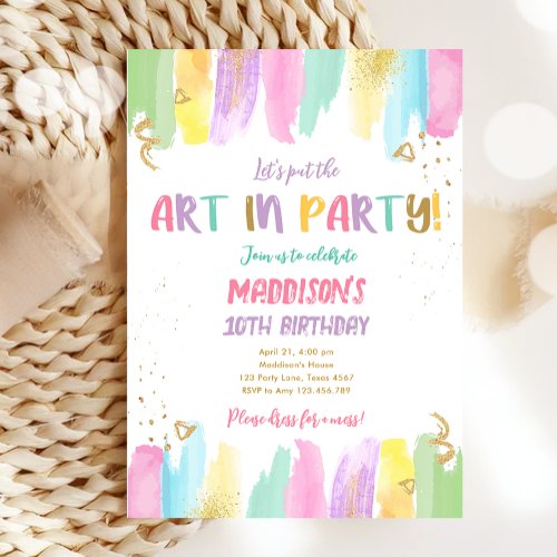 Arty in Party Brushes Craft Painting Girl Birthday Invitation