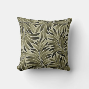 Arty Leaves In Dull Green Grey Kkaki Color Throw Pillow