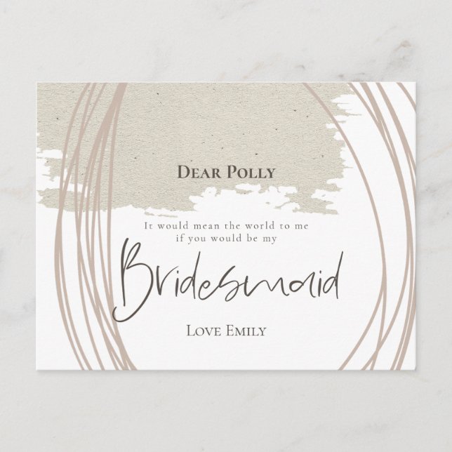 Arty Lines Abstract Shape bridesmaid request Postcard (Front)