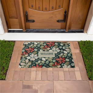 Arty Poinsettias Personalized Holiday Doormat