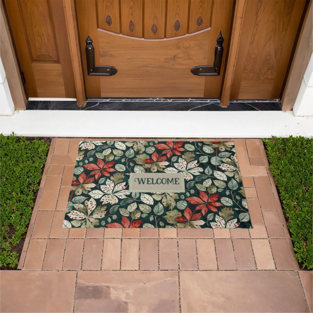 Arty Poinsettias Personalized Holiday Doormat (Outdoor)