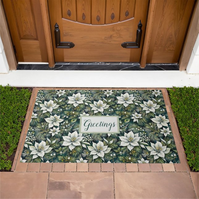 Arty Poinsettias Personalized Holiday Doormat (Outdoor)