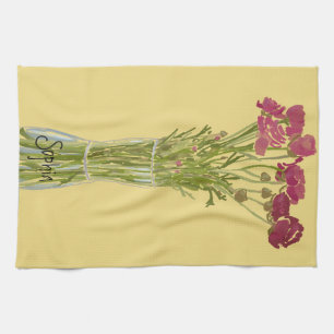 Arty Ranunculus Colorful Flower +Custom Name Kitchen Towel