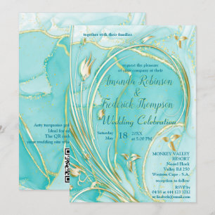 Arty turquoise Gold abstract flower Invitation